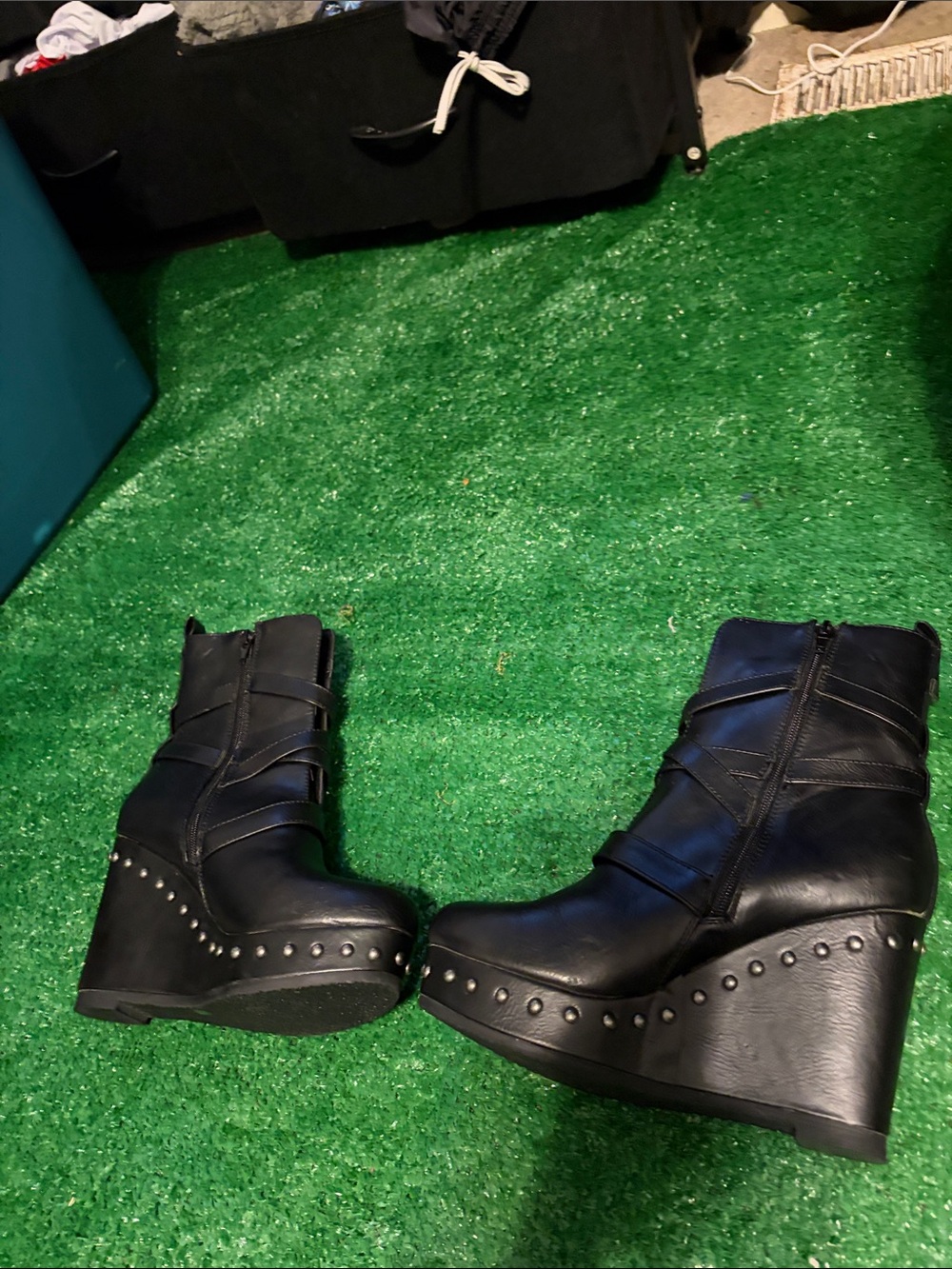 Harley-Davidson Black Studded Wedge Ankle Boots